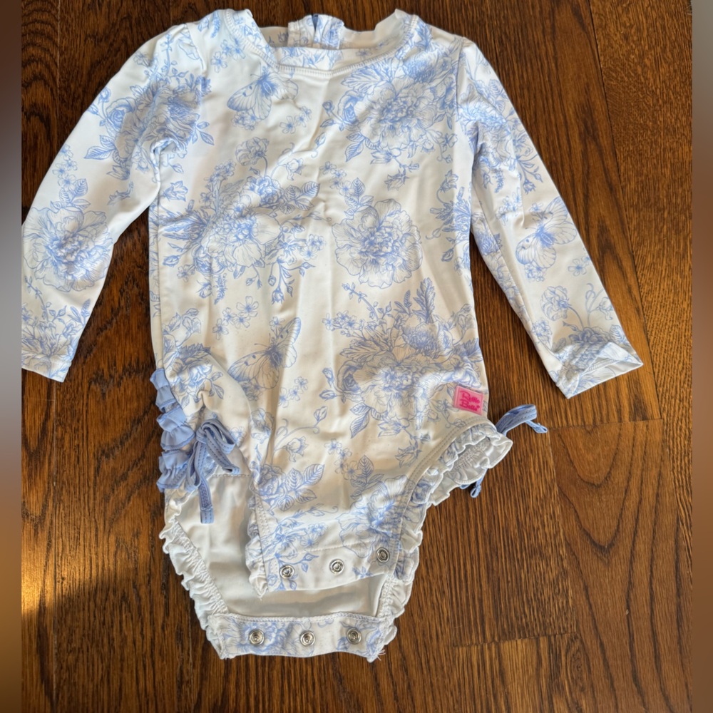 RuffleButts Blue Floral Bathing Suit